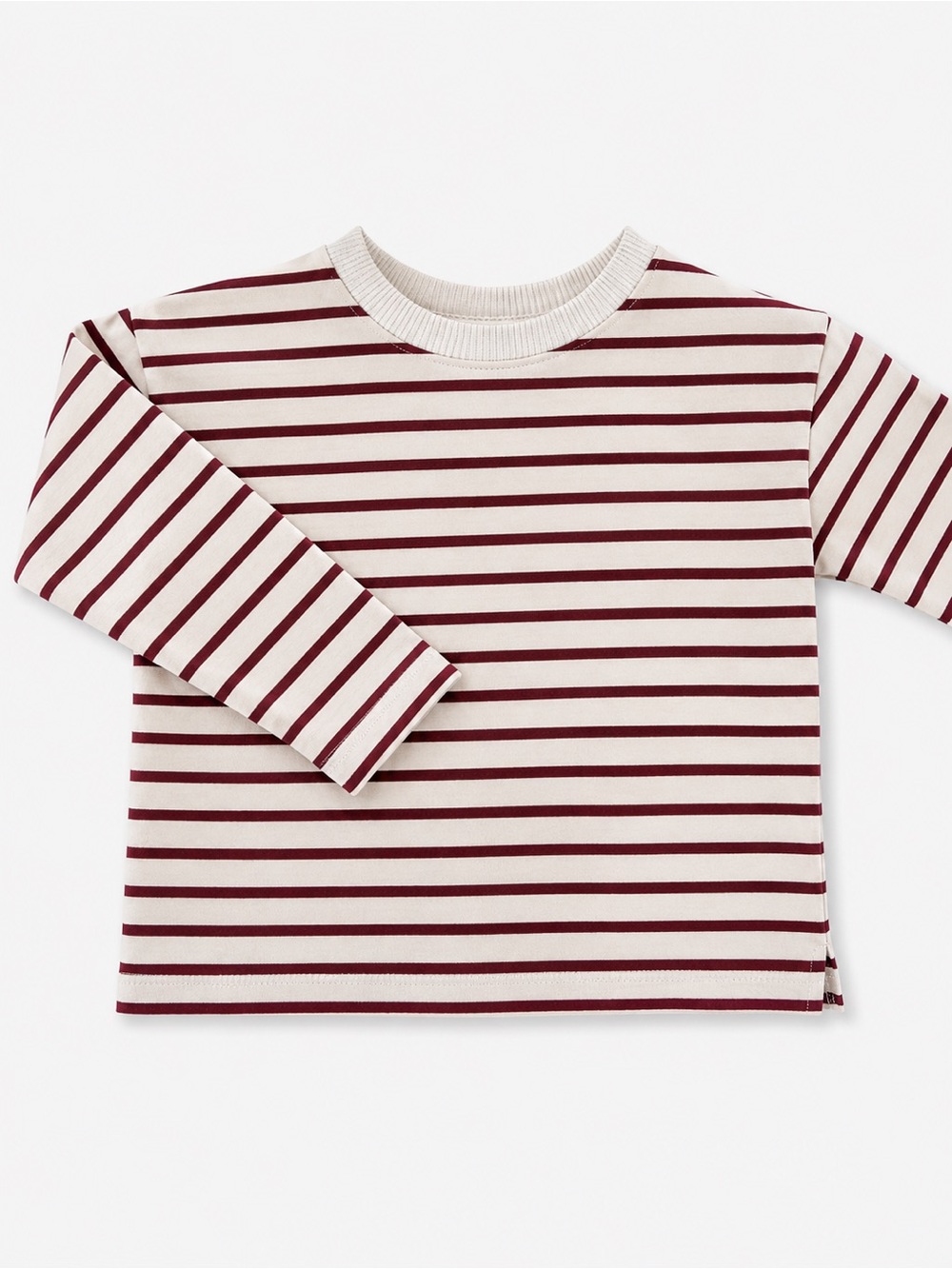 Zara Striped Long-Sleeve Tee in White & Burgundy